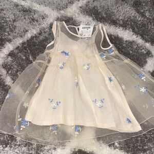 Zara Cream and Blue Floral Kids Casual Dress
